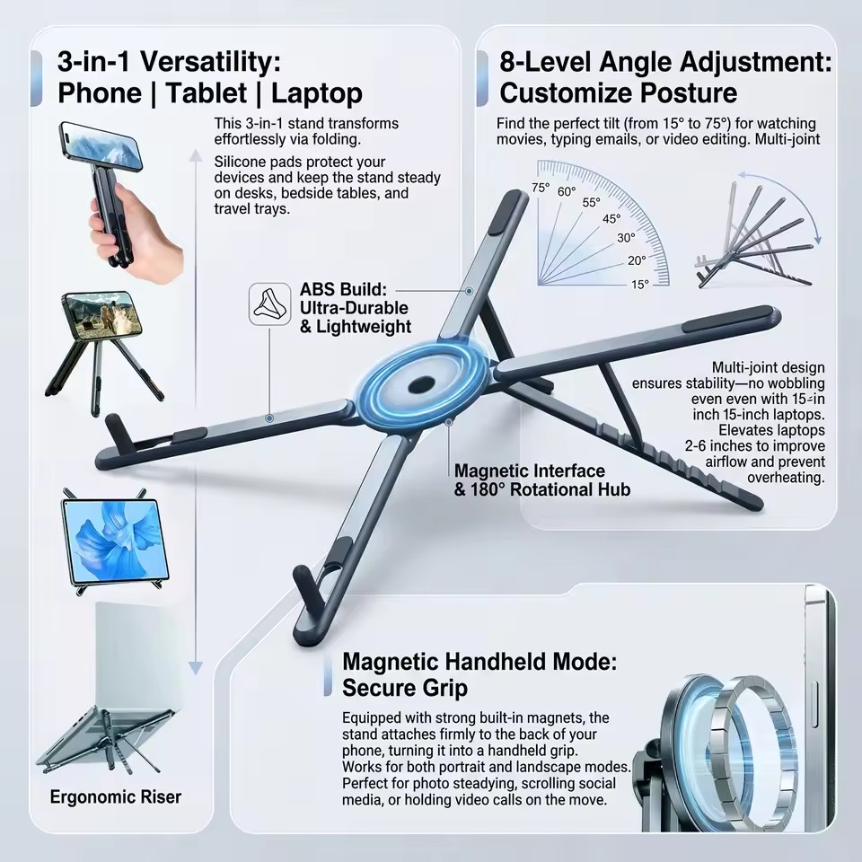 Laptop Related Accessories - حامل هاتف مغناطيسي محمول وعصا سيلفي